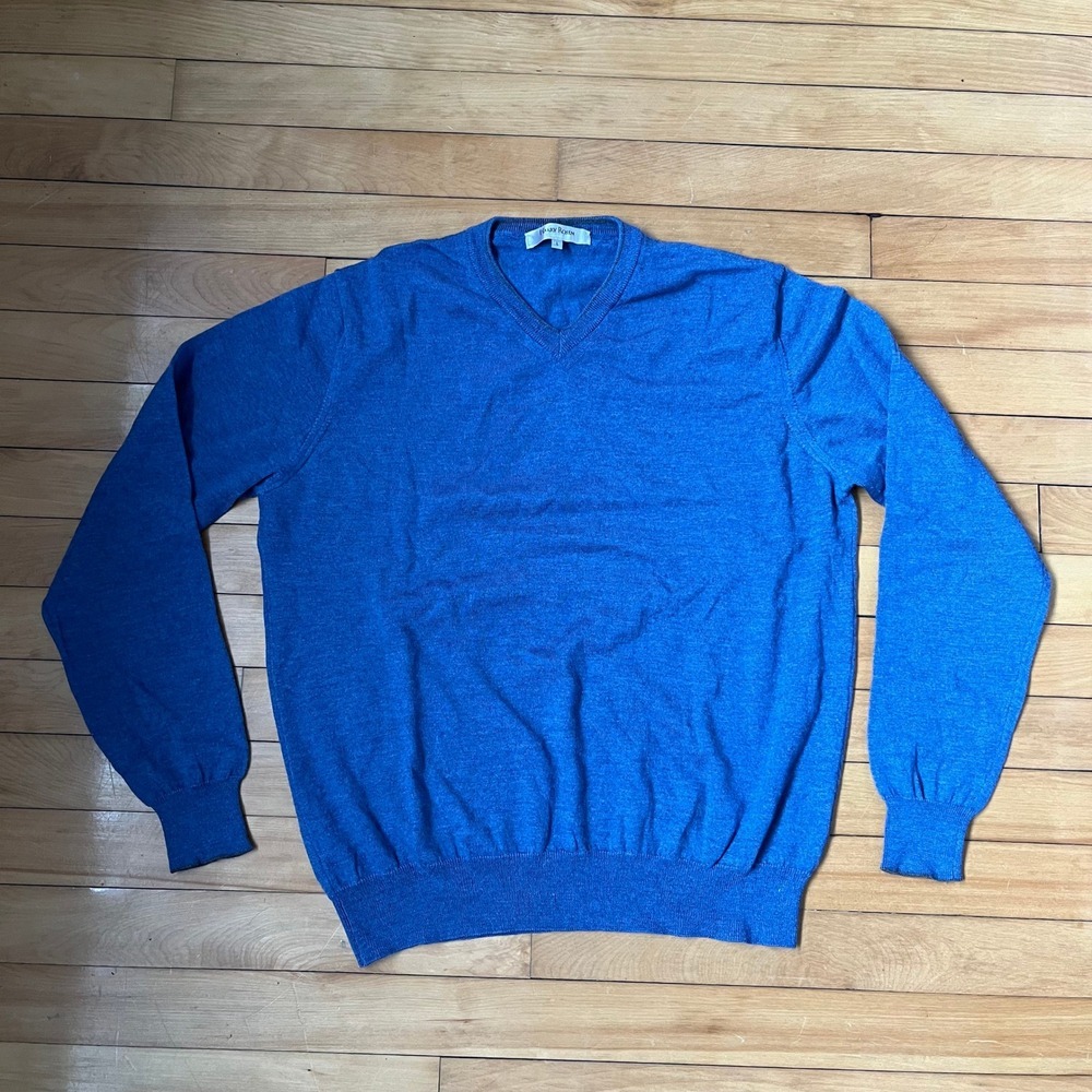 Harry Rosen Mens Blue 100% Merino Wool V-Neck Sweater Made in Italy Size L